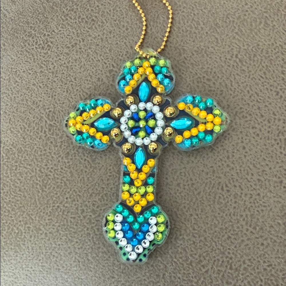 Colorful Beaded Cross Pendant Necklace